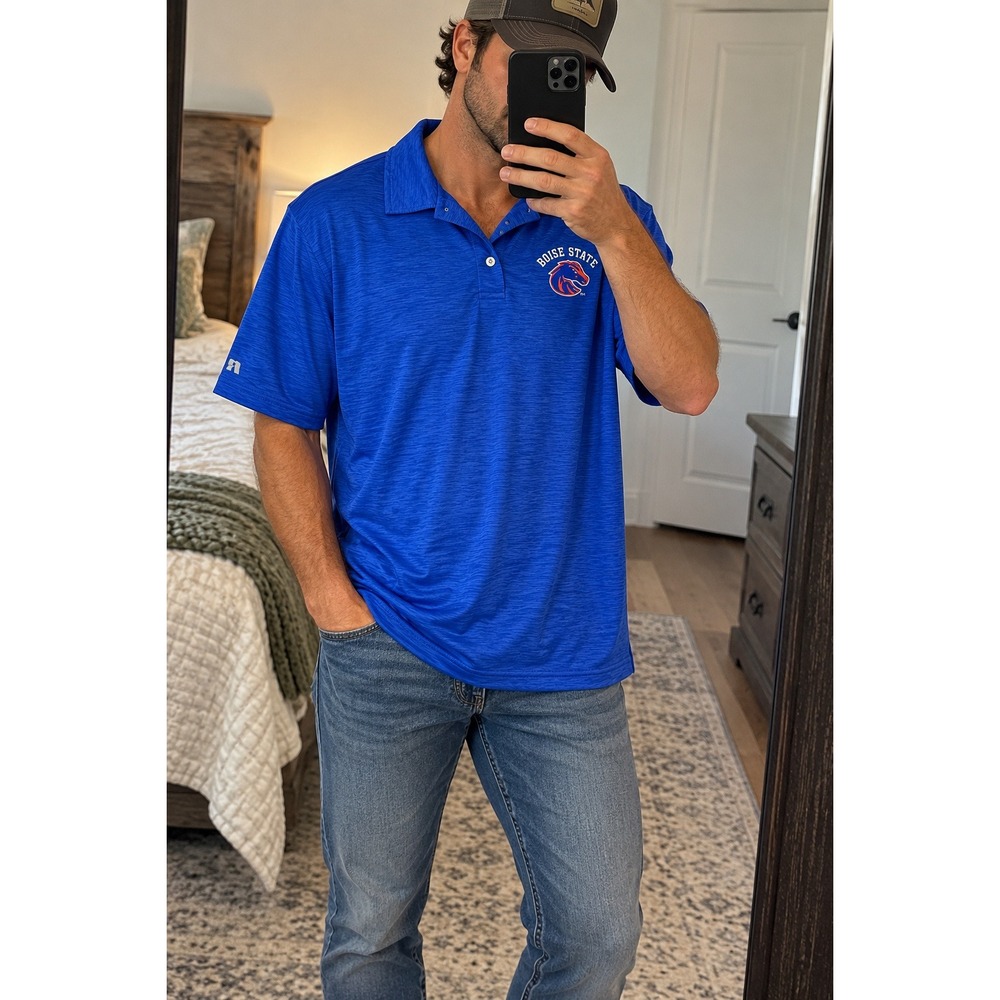 Russell Athletic Boise State Broncos Polo Shirt Mens 2XL XXL Blue Golf NCAA BSU